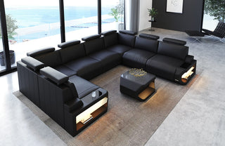 Designsofa Siena U-Form aus Leder schwarz