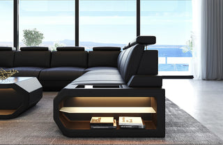 Designsofa Siena U-Form aus Leder schwarz