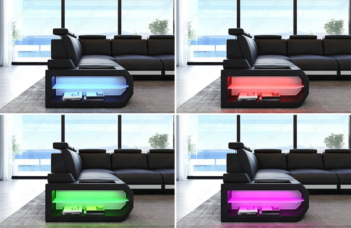 Designsofa Siena U-Form aus Leder schwarz