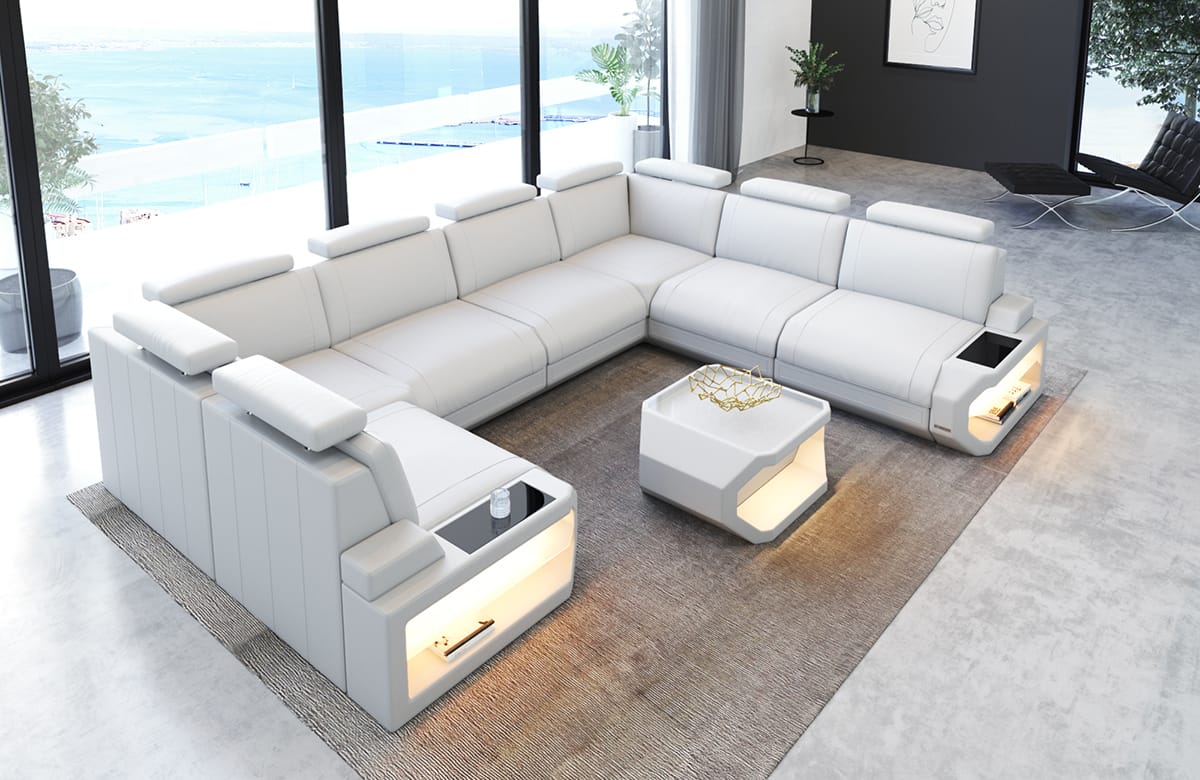 Designsofa Siena aus Leder weiß