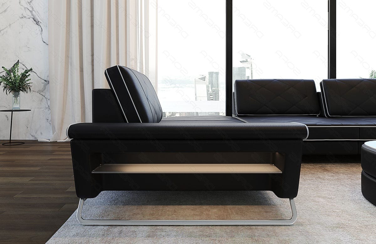 Couch Rotello L-Form in Leder schwarz-weiß
