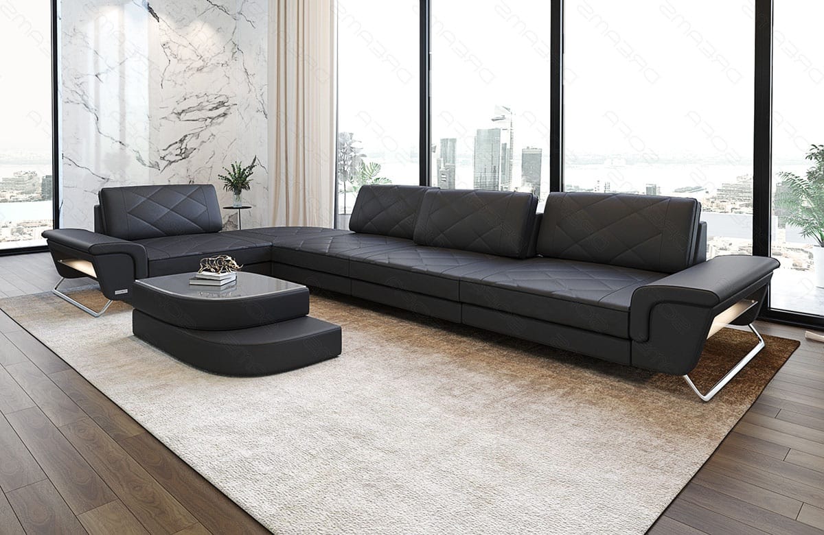 Ecksofa Rotello – Leder grau-schwarz