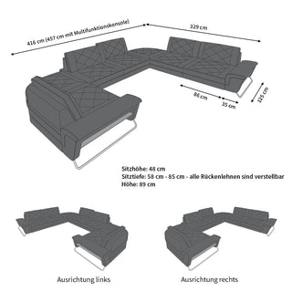 Leder Couch Rotello U-Form weiß-schwarz