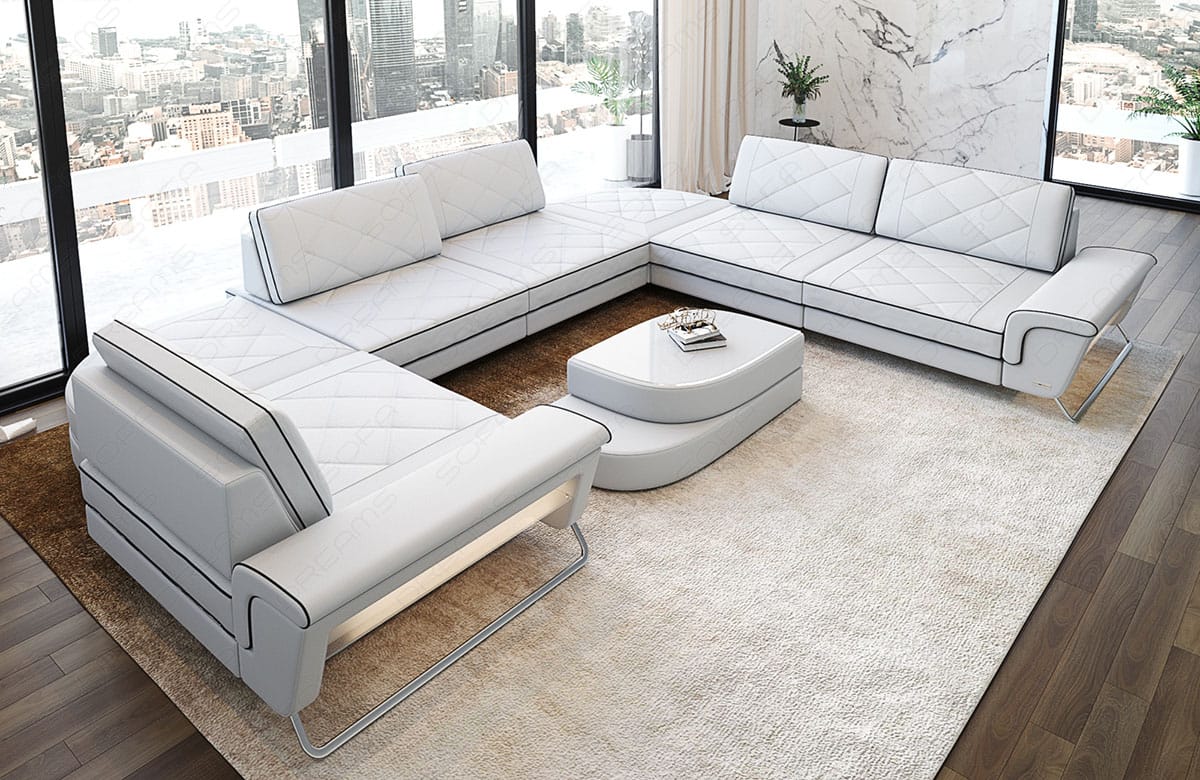 Leder Couch Rotello weiß-schwarz