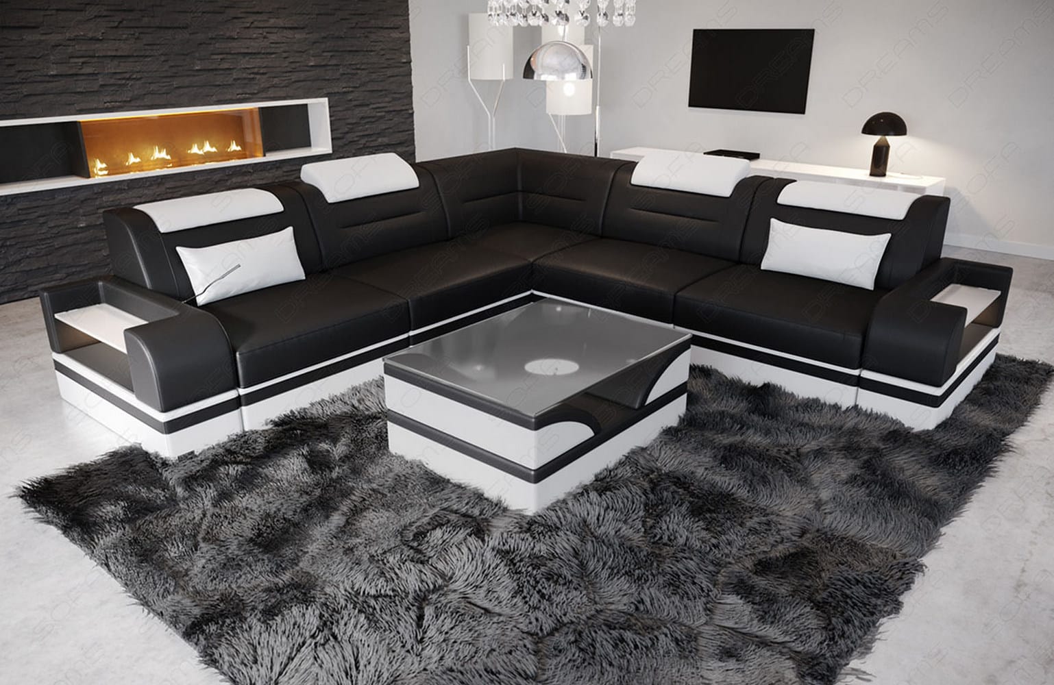 Mini Ecksofa Trivento – Leder Sofa für dein Zuhause Schwarz-Weiß