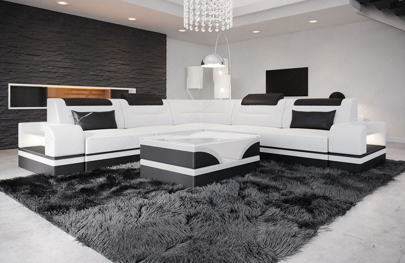 Mini Ecksofa Trivento – Leder Sofa für dein Zuhause Weiß-Schwarz