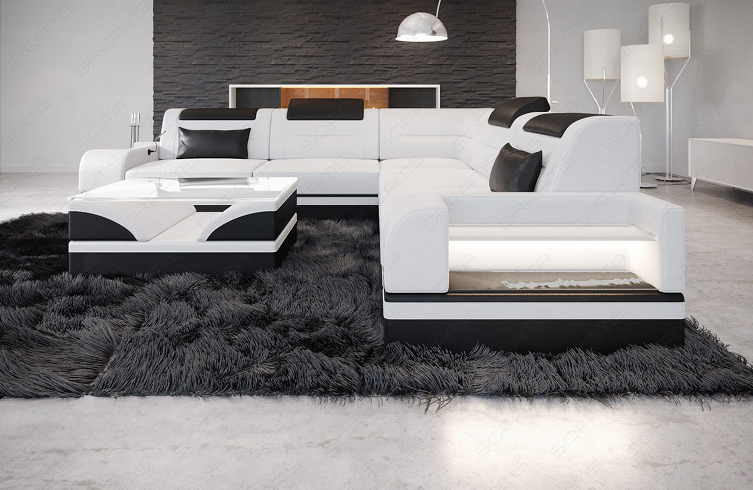 Mini Ecksofa Trivento – Leder Sofa für dein Zuhause Weiß-Schwarz