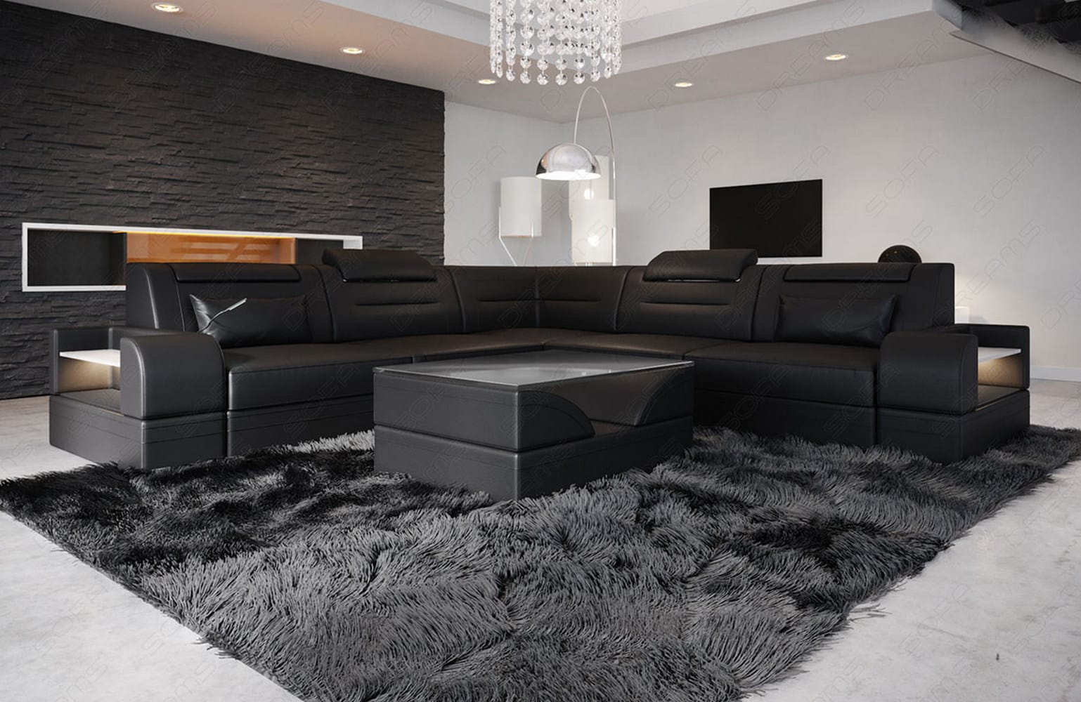 Mini Ecksofa Trivento – Leder Sofa für dein Zuhause Schwarz