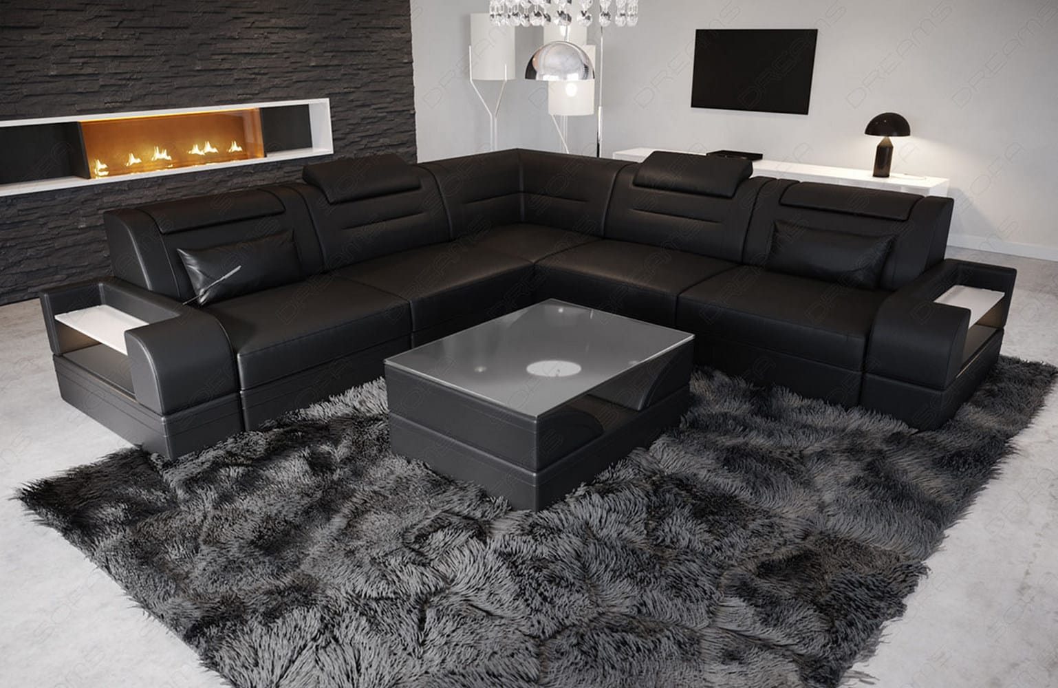 Mini Ecksofa Trivento – Leder Sofa für dein Zuhause Schwarz
