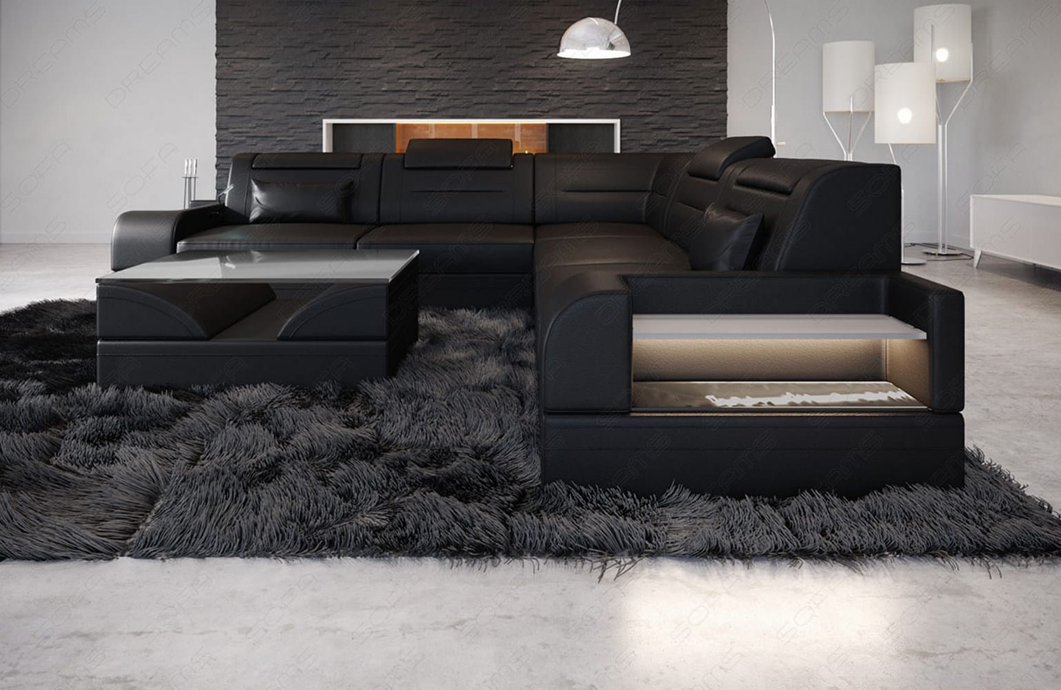 Mini Ecksofa Trivento – Leder Sofa für dein Zuhause Schwarz