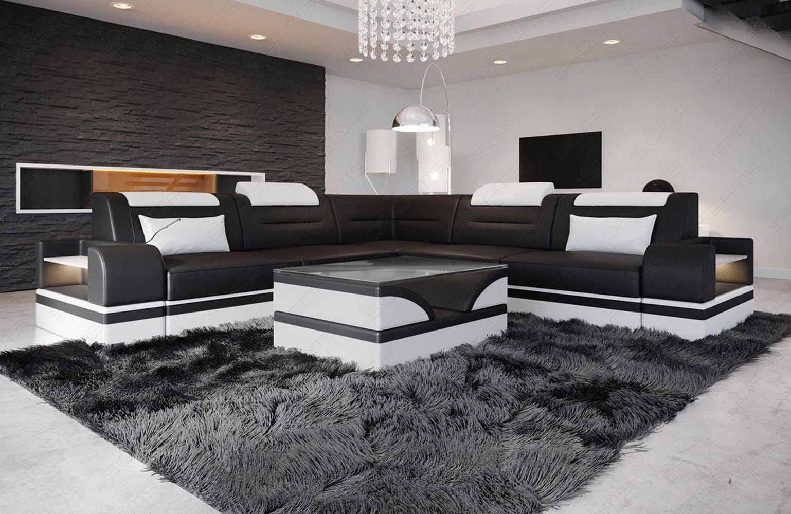 Mini Ecksofa Trivento – Leder Sofa für dein Zuhause Schwarz-Weiß
