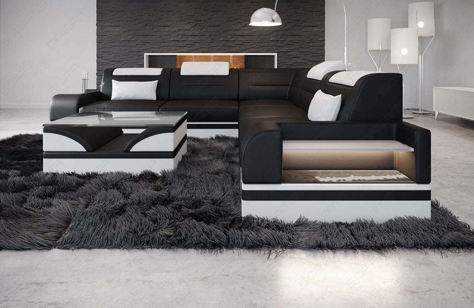 Mini Ecksofa Trivento – Leder Sofa für dein Zuhause Schwarz-Weiß