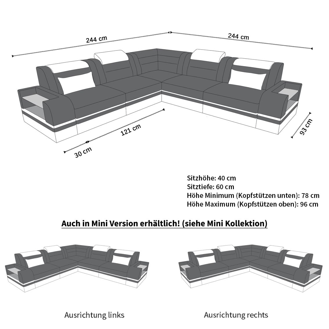 Mini Ecksofa Trivento – Leder Sofa für dein Zuhause Schwarz-Weiß