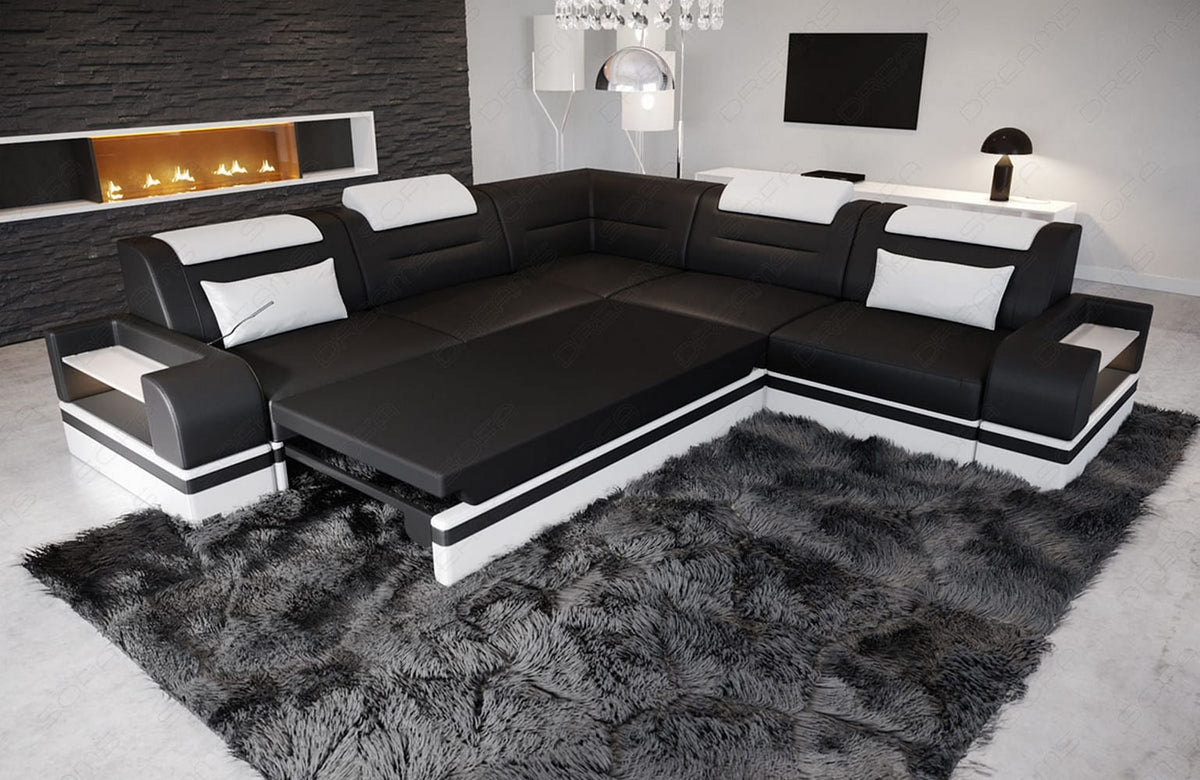 Ecksofa Trivento L-Form aus Leder sandbeige-weiß