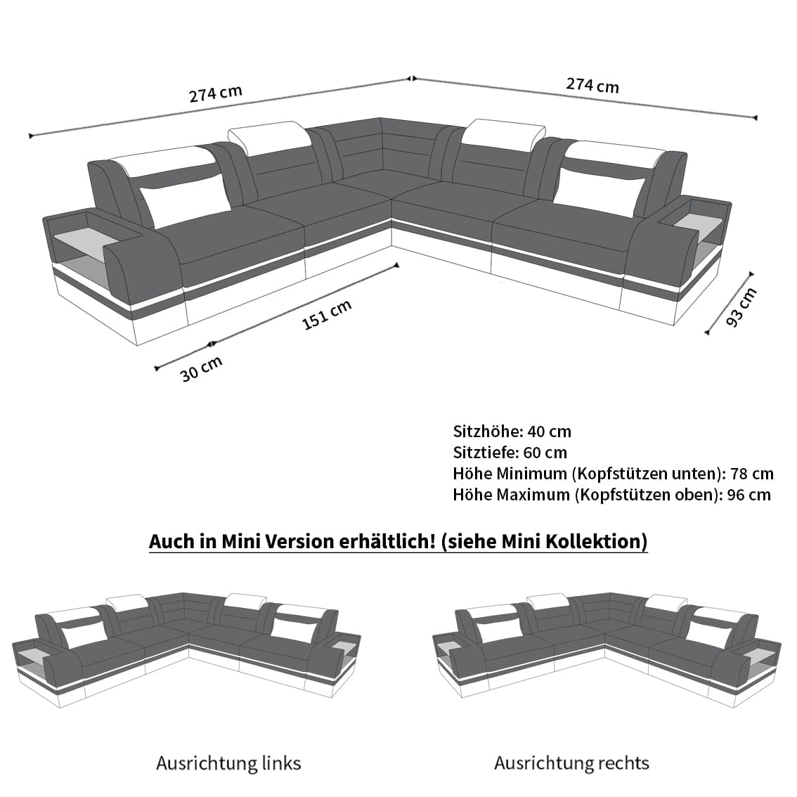 Ecksofa Trivento L-Form aus Leder sandbeige-weiß