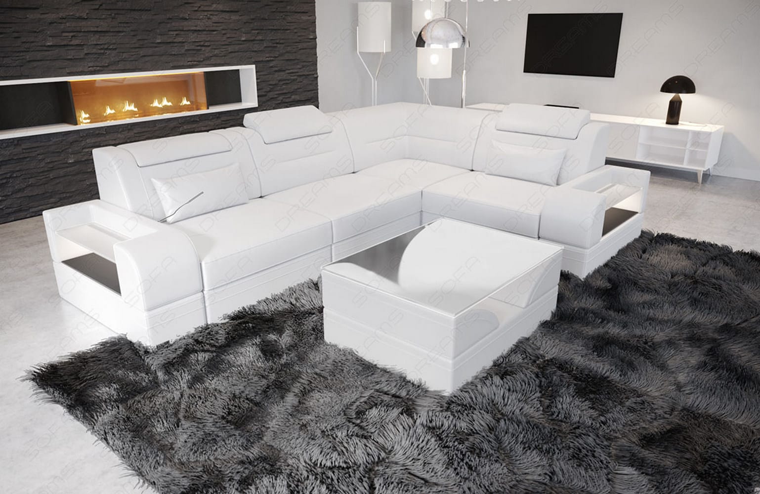 Mini Ecksofa Trivento Kompakt L-Form in Leder Weiss