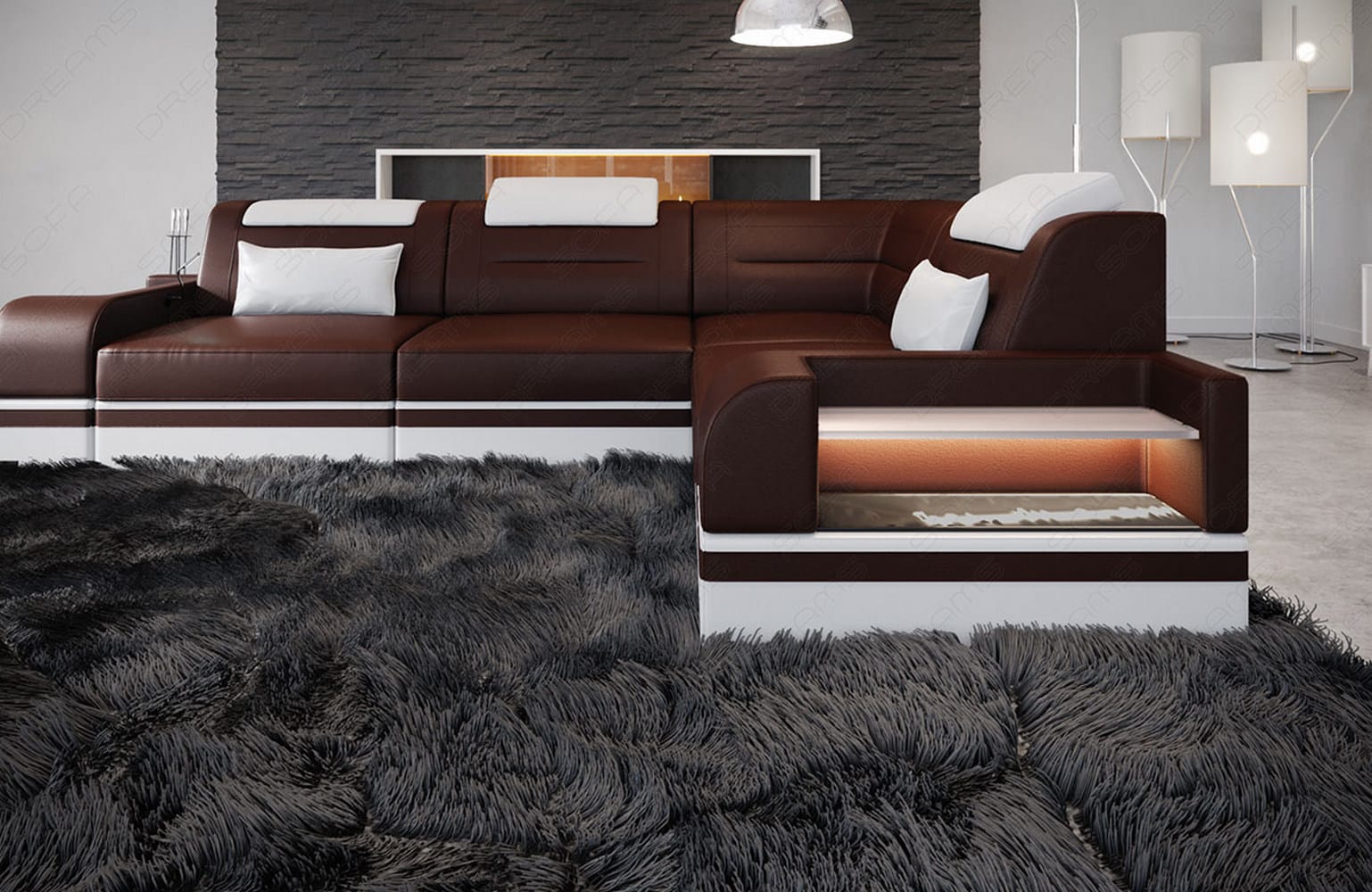 Mini Ecksofa Trivento Kompakt L Form dunkelbraun-weiss