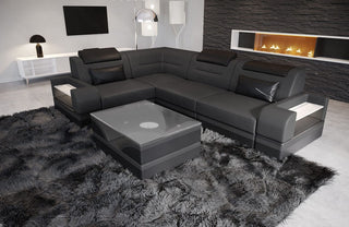 Mini Ecksofa Trivento Kompakt L-Form in Leder Grau-Schwarz