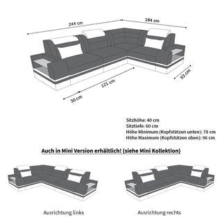 Mini Ecksofa Trivento Kompakt L-Form in Leder Grau-Schwarz