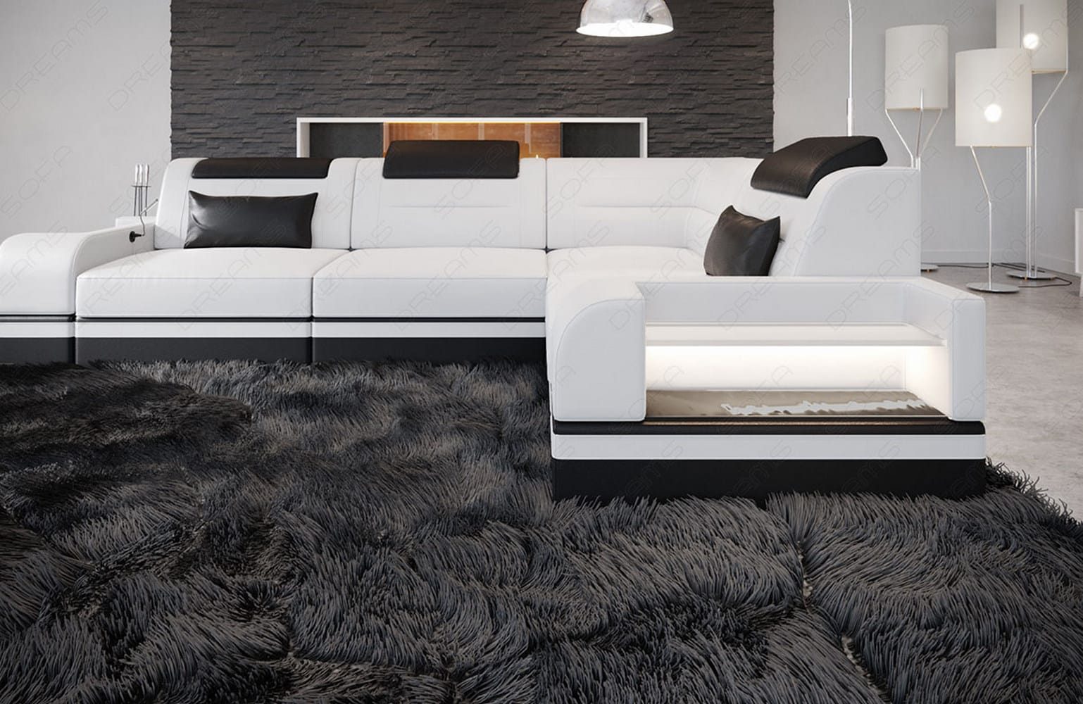 Mini Ecksofa Trivento Kompakt L Form weiss-schwarz