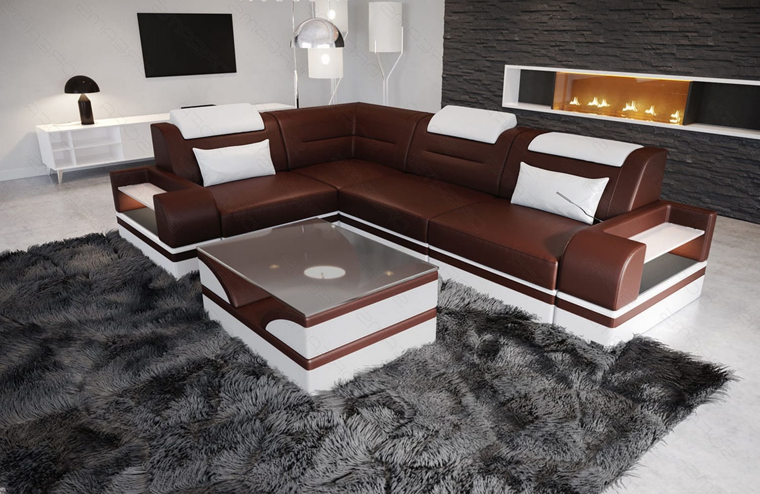 Ecksofa Trivento L-Form Kurz – Modern & Komfortabel dunkelbraun-weiss