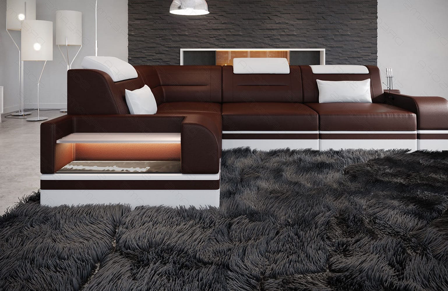 Ecksofa Trivento L-Form Kurz – Modern & Komfortabel dunkelbraun-weiss