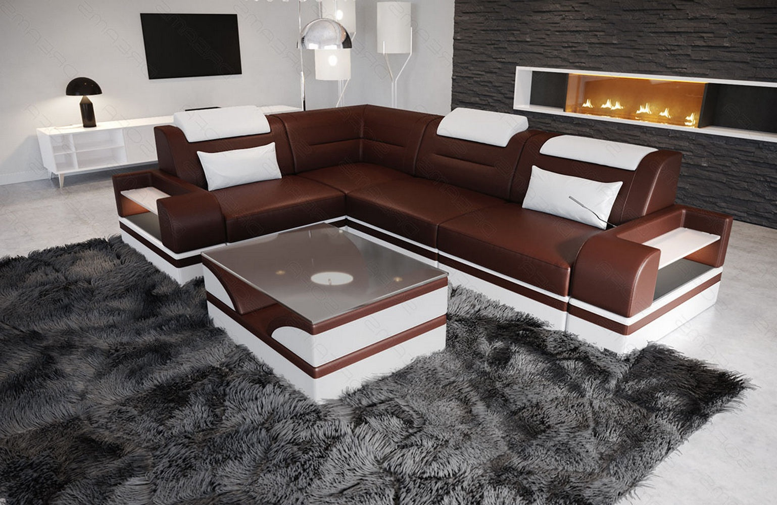 Ecksofa Trivento L-Form Kurz – Modern & Komfortabel dunkelbraun-weiss