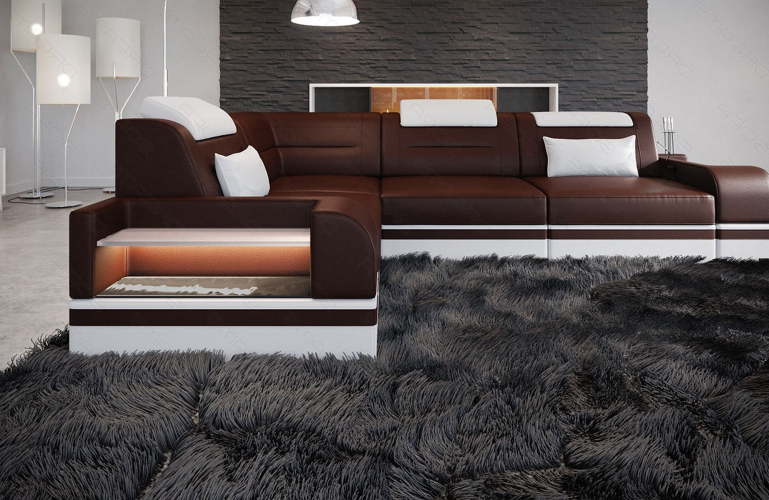 Ecksofa Trivento L-Form Kurz – Modern & Komfortabel dunkelbraun-weiss
