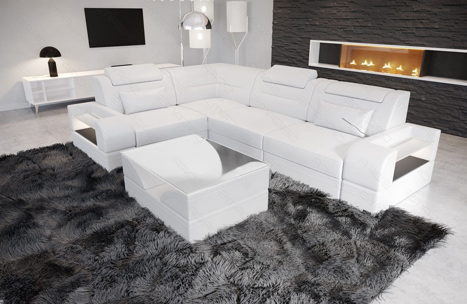 Couch Trivento L Form in Leder weiss