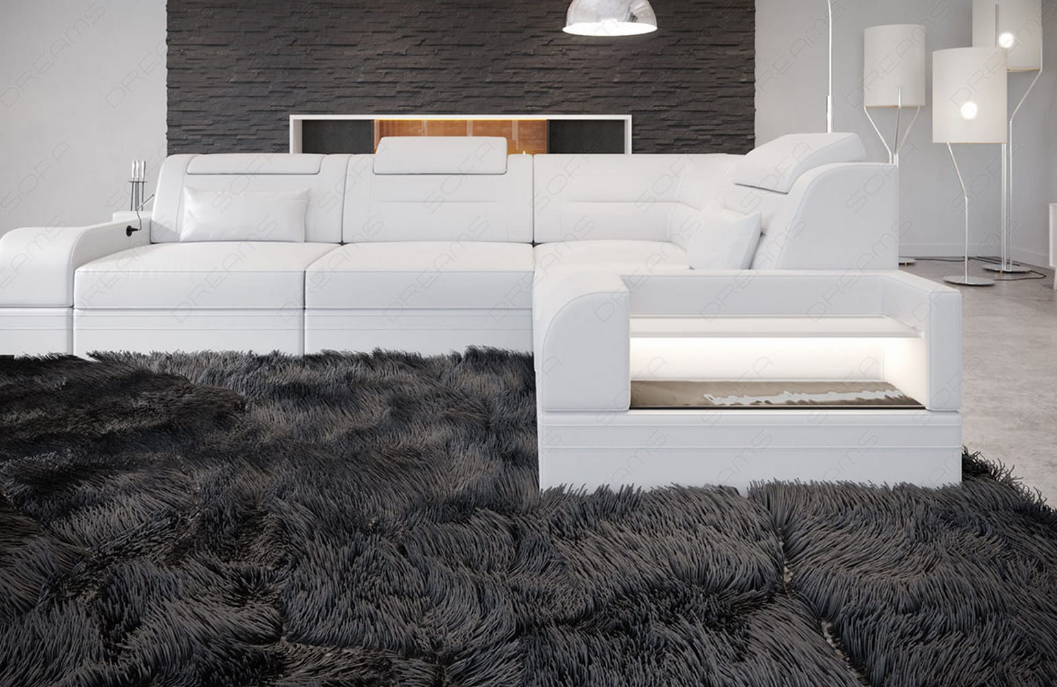 Couch Trivento L Form in Leder weiss
