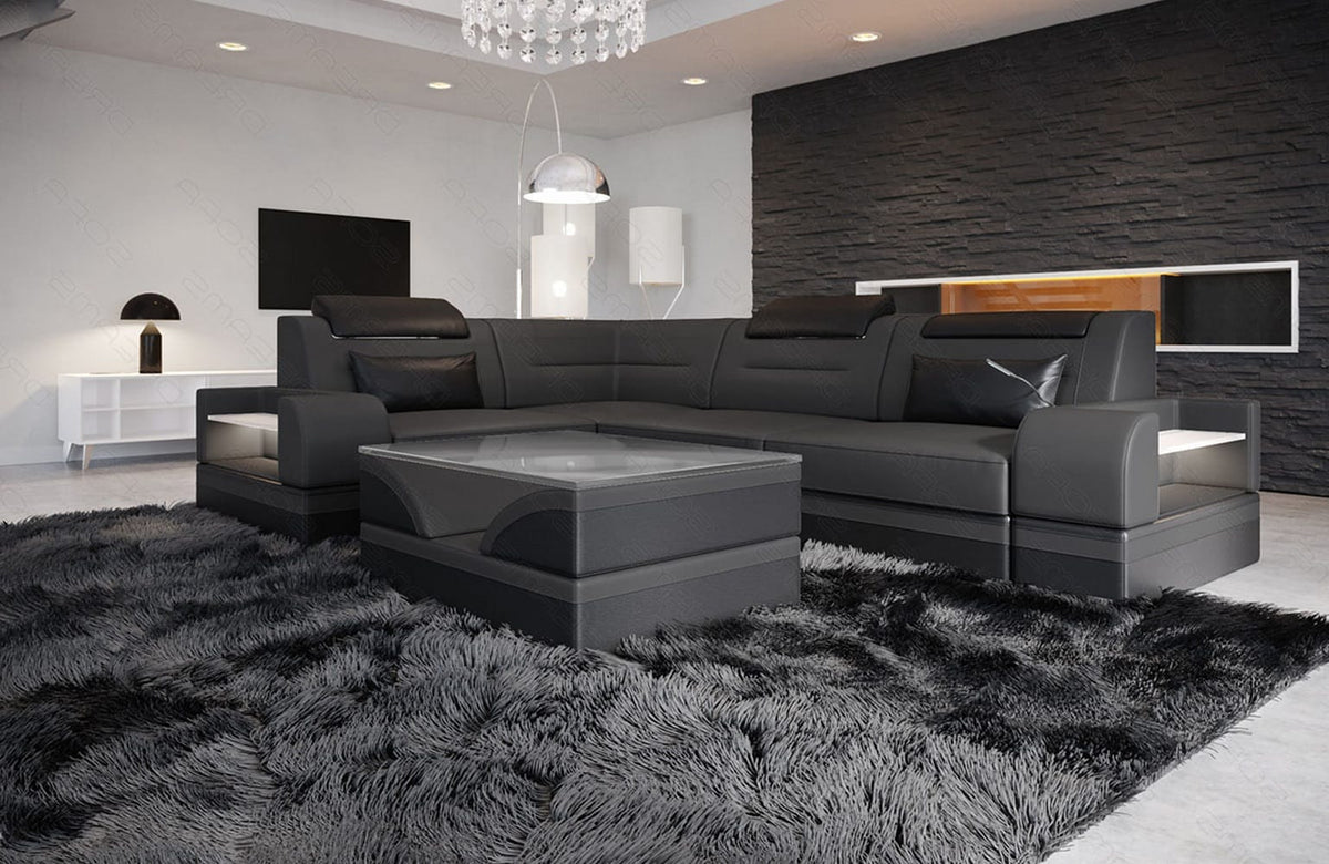 Couch Trivento L-Form in Leder grau-schwarz
