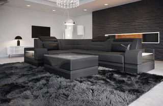Couch Trivento L-Form in Leder grau-schwarz