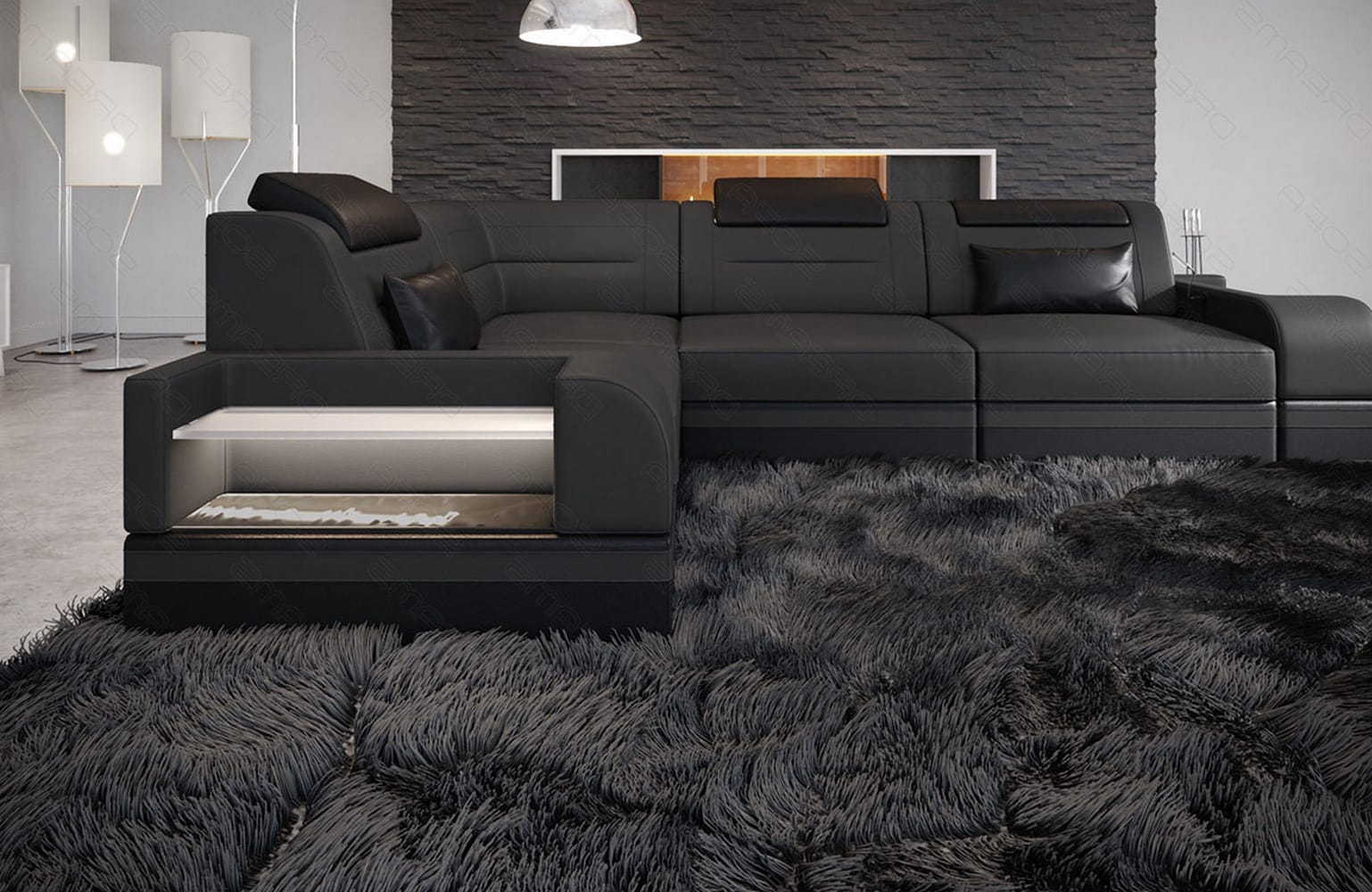 Couch Trivento L-Form in Leder grau-schwarz