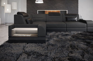 Couch Trivento L-Form in Leder grau-schwarz