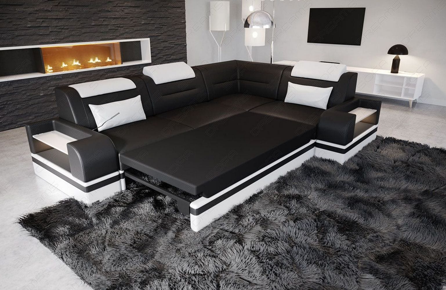 Couch Trivento L-Form in Leder grau-schwarz