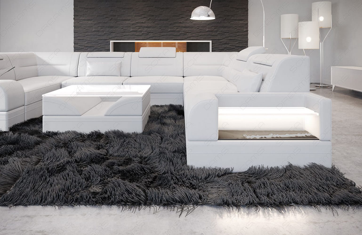Mini Leder Wohnlandschaft Trivento – Modern und Elegant Weiß