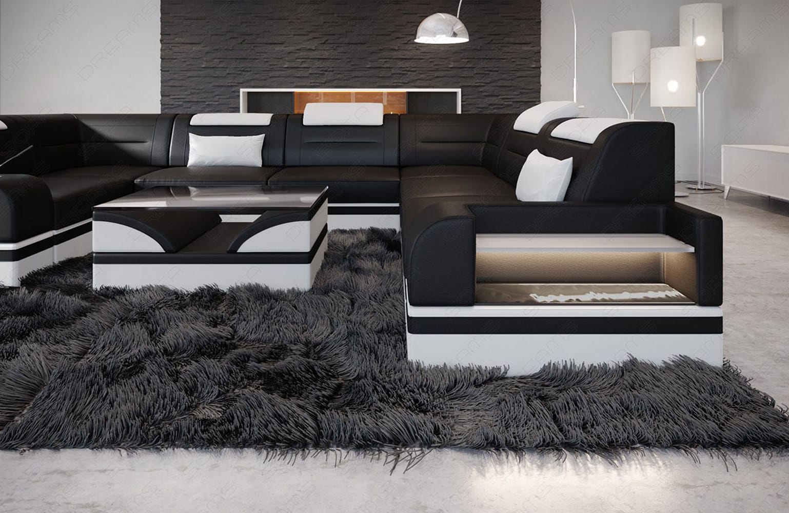 Mini Leder Wohnlandschaft Trivento – Modern und Elegant Schwarz-Weiß