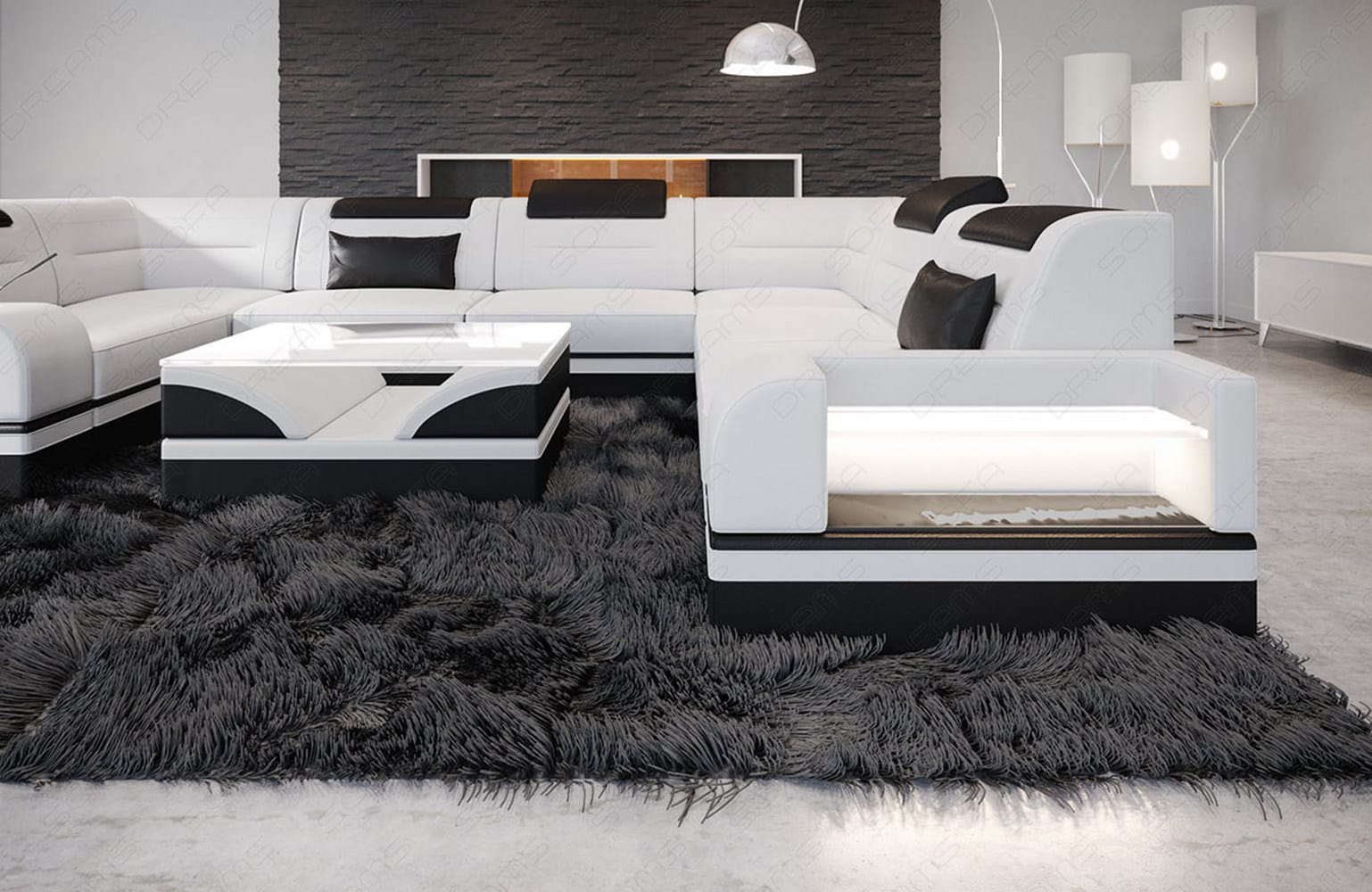 Mini Leder Wohnlandschaft Trivento – Modern und Elegant Weiß-Schwarz