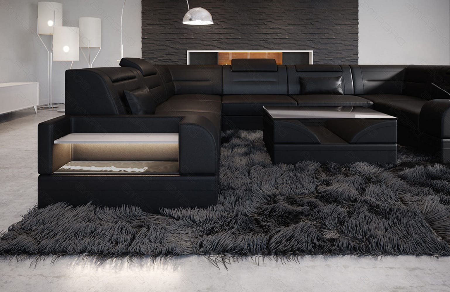 Mini Leder Wohnlandschaft Trivento – Modern und Elegant Schwarz