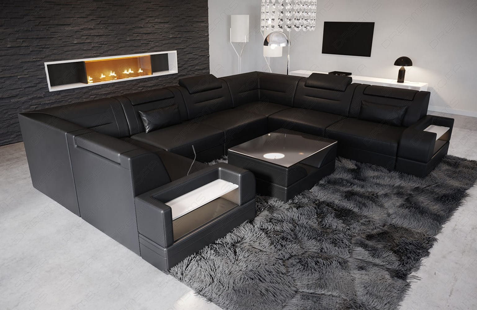 Mini Leder Wohnlandschaft Trivento – Modern und Elegant Schwarz