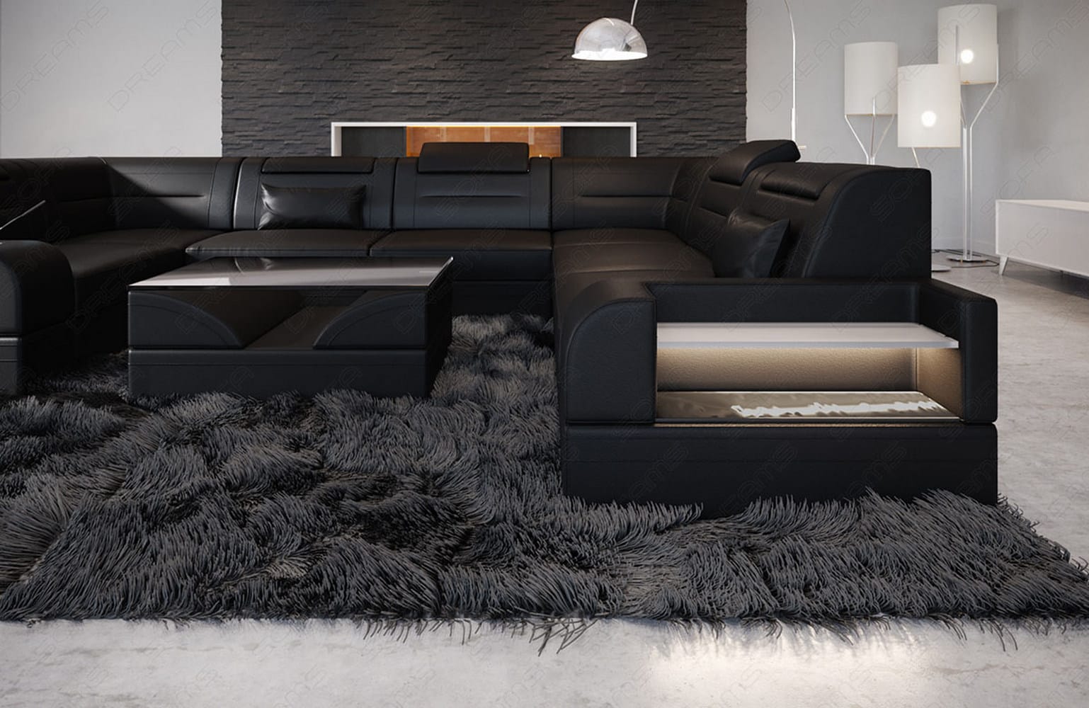 Mini Leder Wohnlandschaft Trivento – Modern und Elegant Schwarz