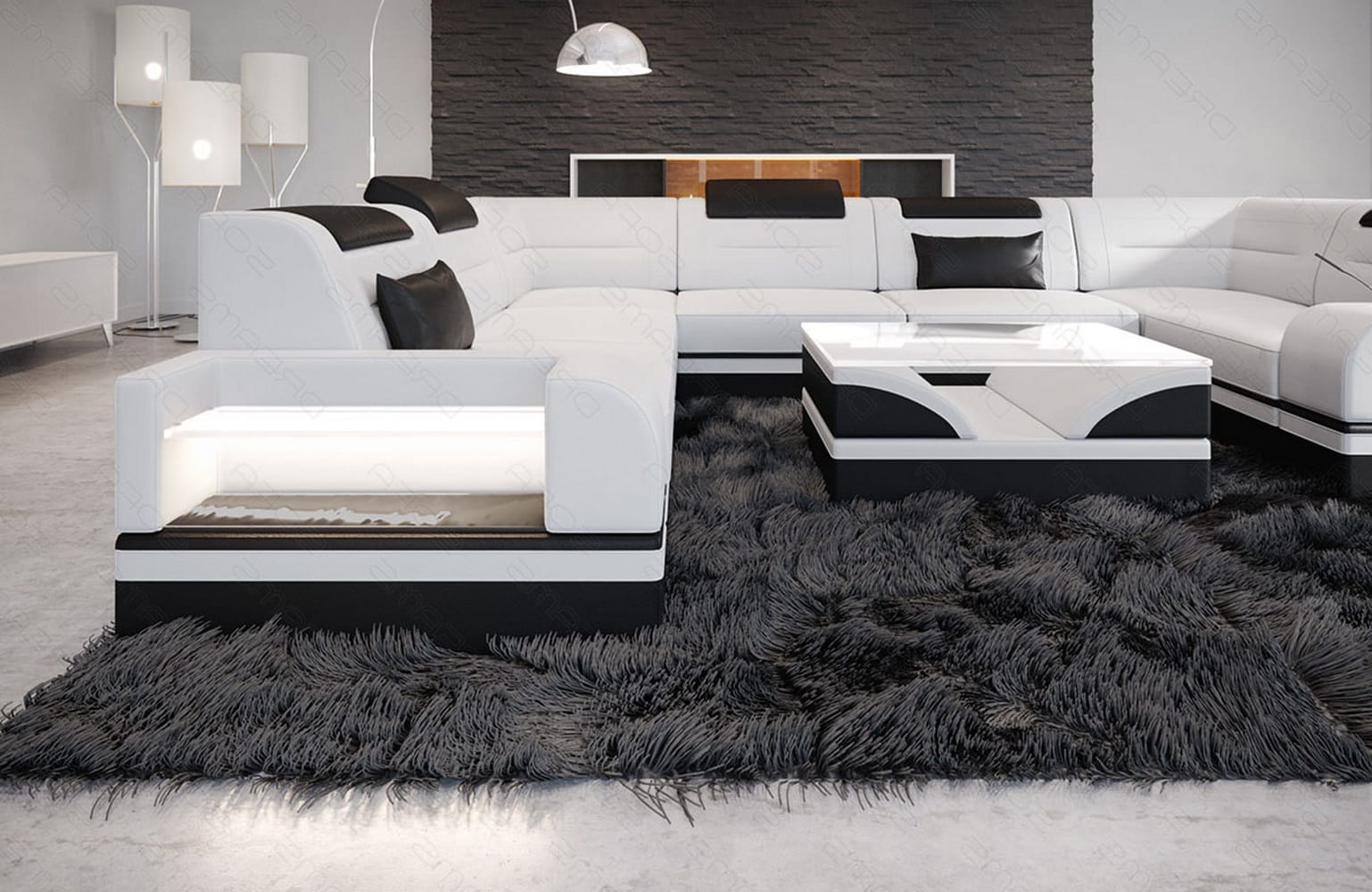 Mini Leder Wohnlandschaft Trivento – Modern und Elegant Weiß-Schwarz