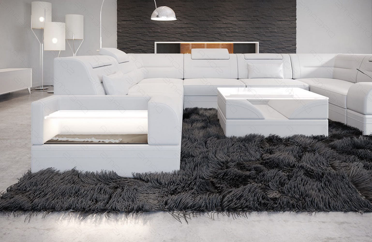 Mini Leder Wohnlandschaft Trivento – Modern und Elegant Weiß