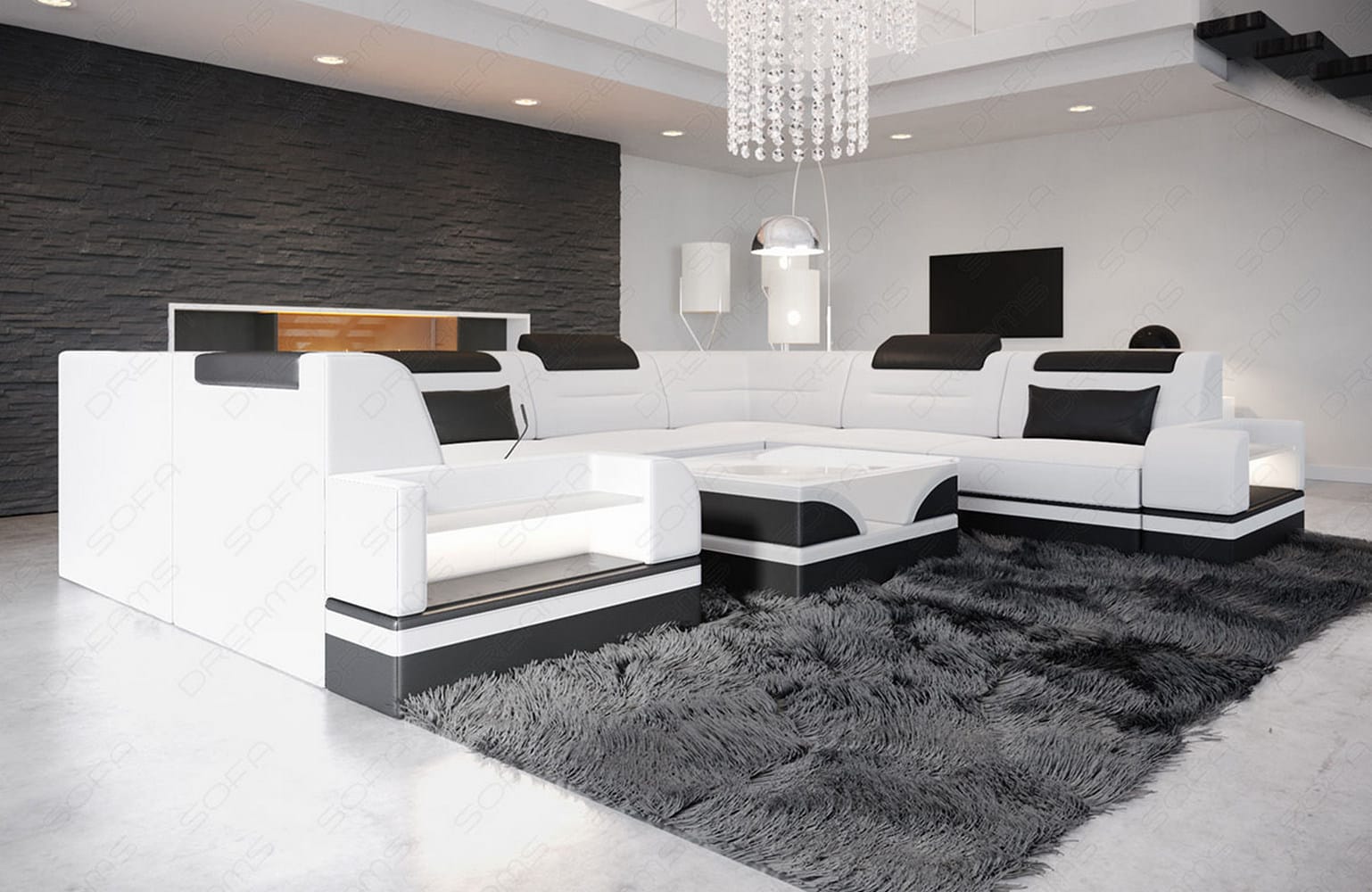 Mini Leder Wohnlandschaft Trivento – Modern und Elegant Weiß-Schwarz