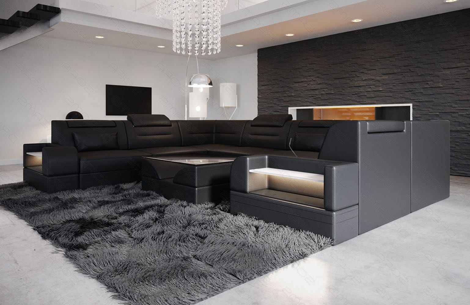 Mini Leder Wohnlandschaft Trivento – Modern und Elegant Schwarz