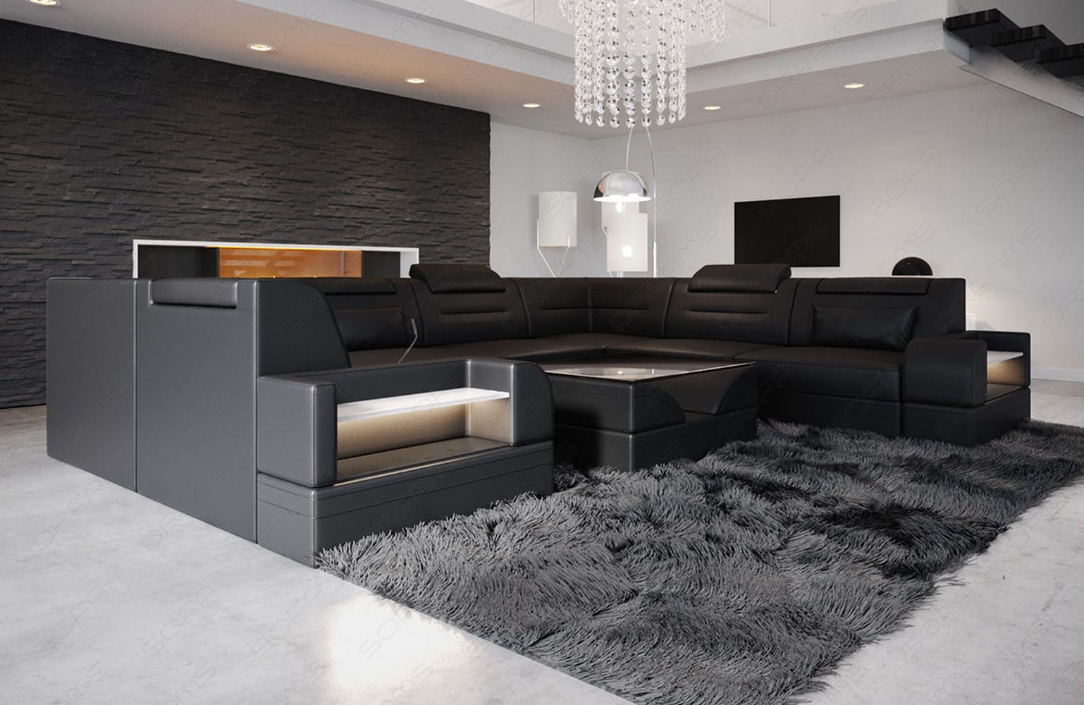 Mini Leder Wohnlandschaft Trivento – Modern und Elegant Schwarz