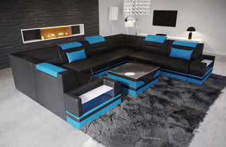 Mini Sofa Trivento U-Form aus Leder Schwarz-Blau