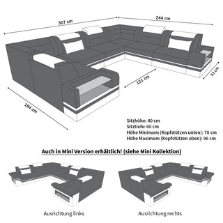Mini Sofa Trivento U-Form aus Leder Schwarz-Blau