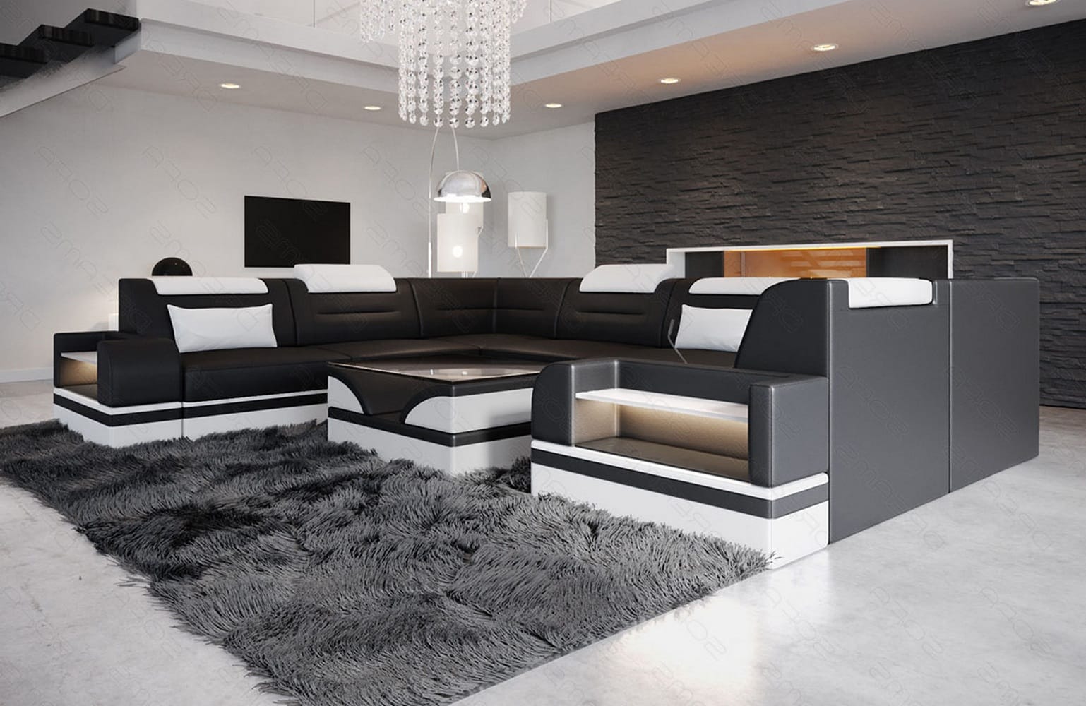 Mini Leder Wohnlandschaft Trivento – Modern und Elegant Schwarz-Weiß