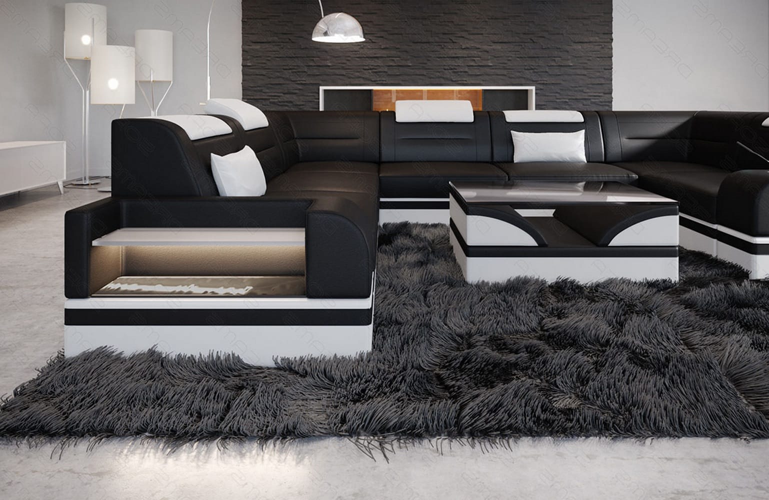 Mini Leder Wohnlandschaft Trivento – Modern und Elegant Schwarz-Weiß